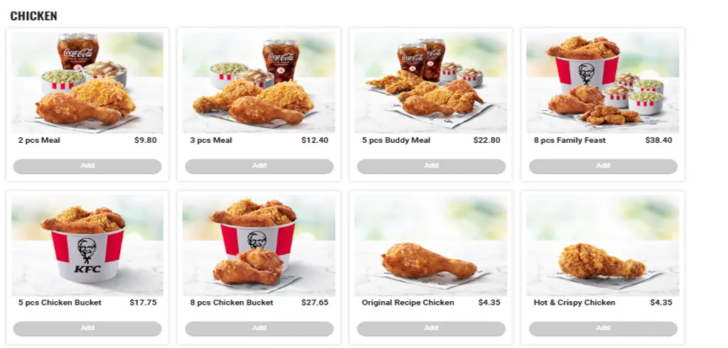 Crispy & Juicy KFC Chicken Menu