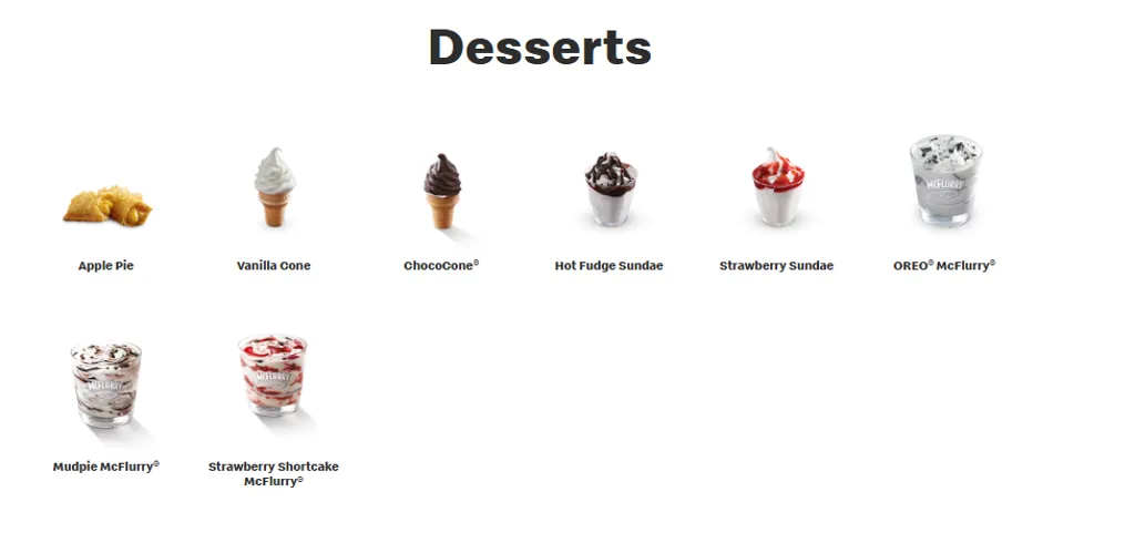 McDonalds Bedok Mall Desserts Menu Singapore