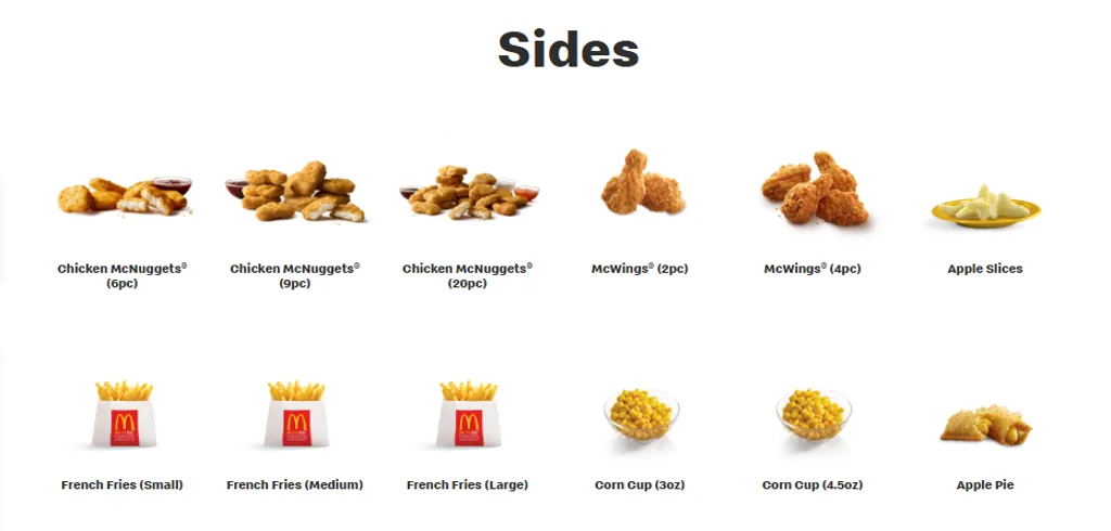 McDonalds Bedok Mall Sides Menu Singapore